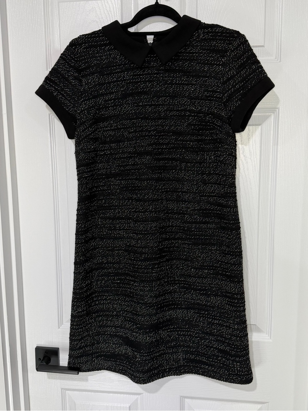 Maison Jules Black Metallic Tweed Mini Dress with Peter Collar